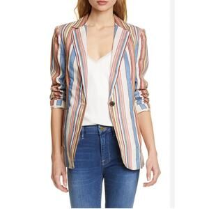 FRAME Birkin Linen Single Button Blazer Multi Stripe 10